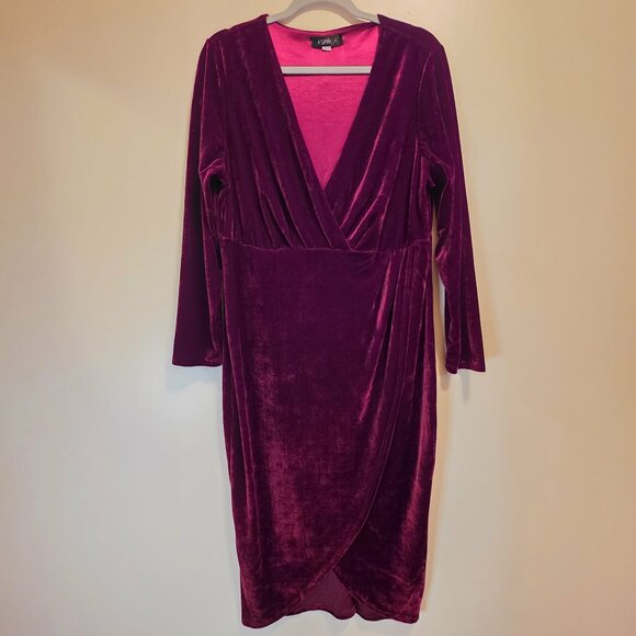 Esprlia Velvet Faux Wrap Long Sleeve Dress 14W - Picture 1 of 7